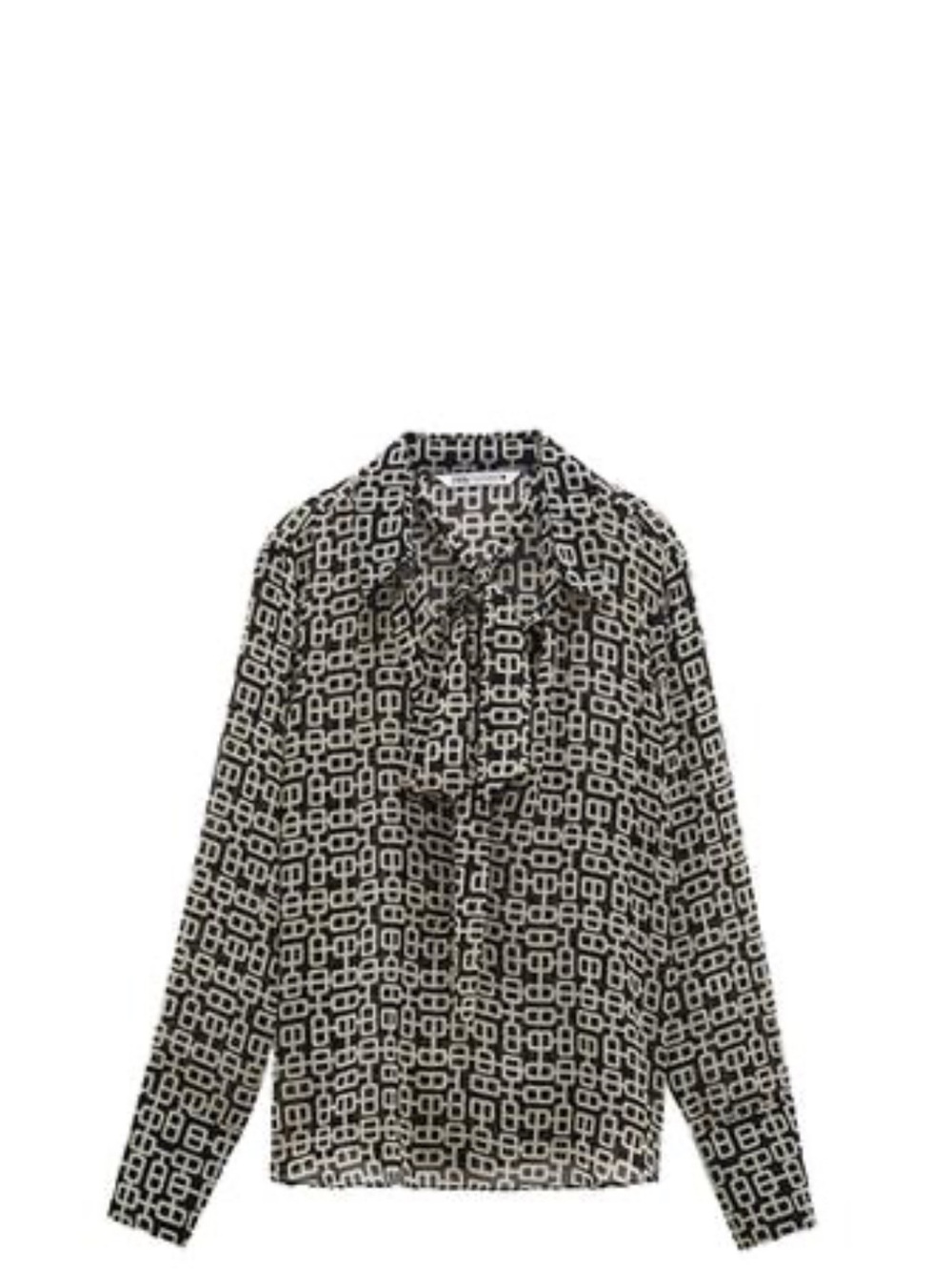 Zara Black and White Geometric Tie-Neck Blouse